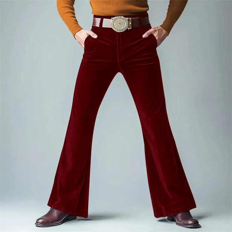Men's gold velvet slim flared trousers in seven colours for banquet and business wear