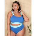 Women's high-waisted bikini set in a solid colour with split stitching detail, showing front view.