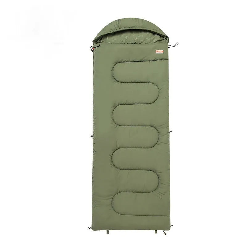 Ochre and olive green cotton camping sleeping bag quilt for outdoor use