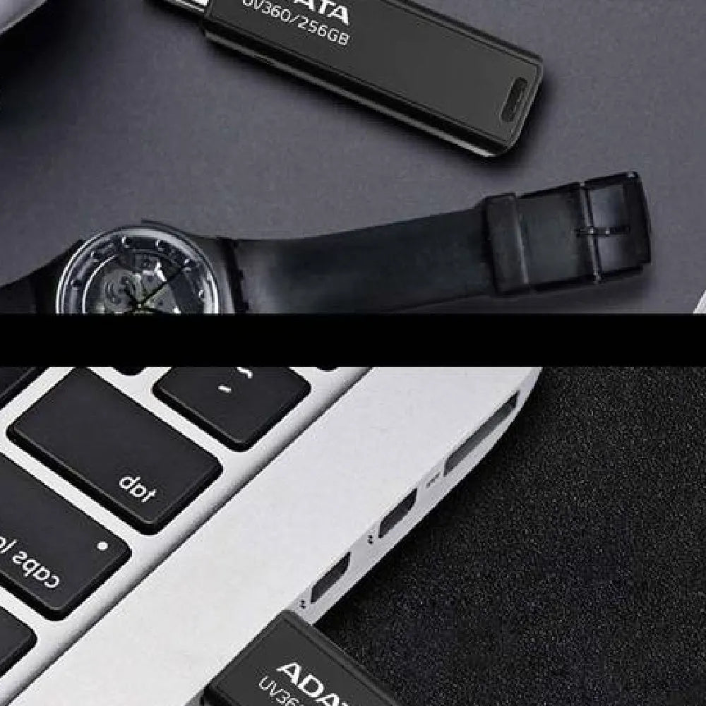 Black car USB flash drive showing compact dimensions and USB 3.2 connector