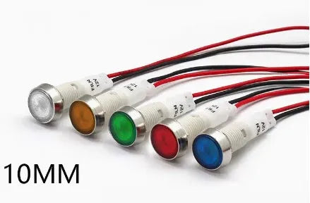 10mm stainless steel edge plastic indicator light with attached wire in multiple colours