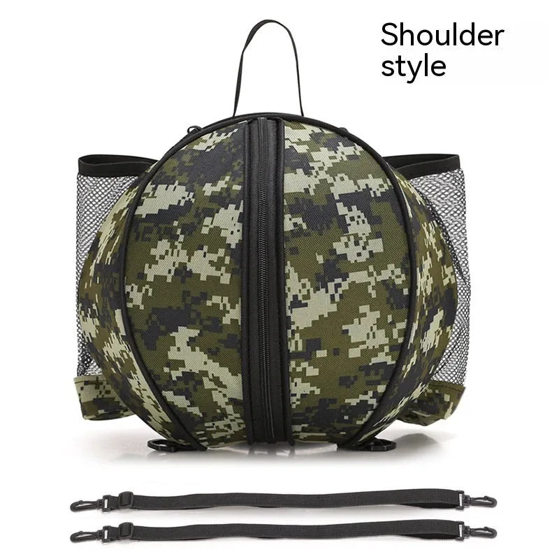 Oxford cloth basketball training bag in black, shown in one-shoulder and two-shoulder backpack styles